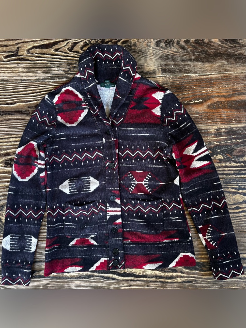 Lauren Ralph Lauren Navy & Red Aztec Shawl-Collar Blazer
